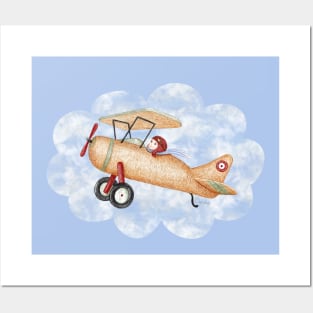 Boy flying toy plane Posters and Art